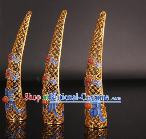 Handmade Chinese Traditional Court Jewelry Ancient Qing Dynasty Imperial Consort Accessories Blueing Nail Wrap