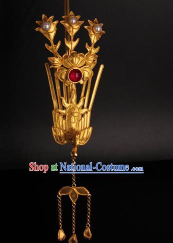 China Ancient Qing Dynasty Empress Golden Phoenix Hairpin Traditional Palace Headpiece Handmade Queen Tassel Hair Stick