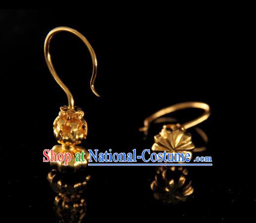 Handmade Chinese Ancient Ming Dynasty Golden Ear Accessories Traditional Court Earrings Jewelry