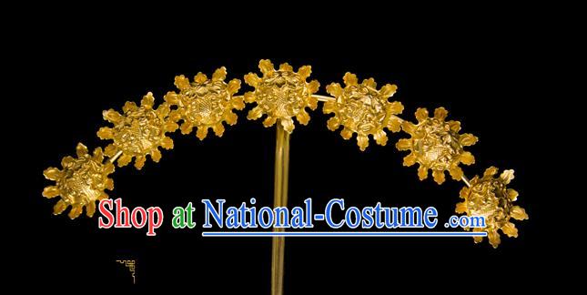 China Traditional Song Dynasty Palace Hair Accessories Handmade Court Hairpin Ancient Empress Golden Flowers Hair Stick