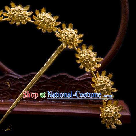 China Traditional Song Dynasty Palace Hair Accessories Handmade Court Hairpin Ancient Empress Golden Flowers Hair Stick