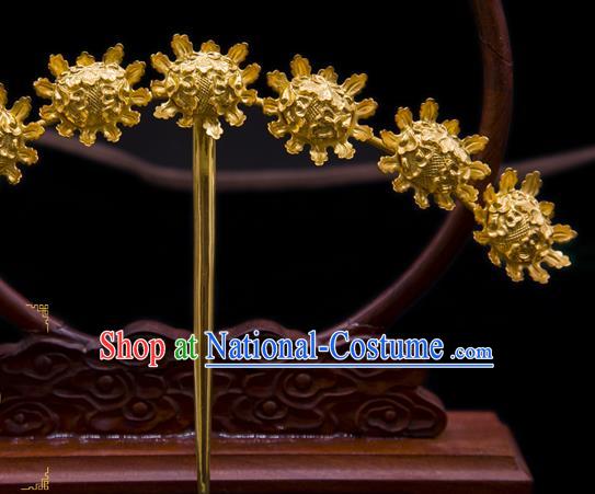 China Traditional Song Dynasty Palace Hair Accessories Handmade Court Hairpin Ancient Empress Golden Flowers Hair Stick