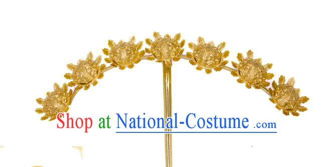 China Traditional Song Dynasty Palace Hair Accessories Handmade Court Hairpin Ancient Empress Golden Flowers Hair Stick