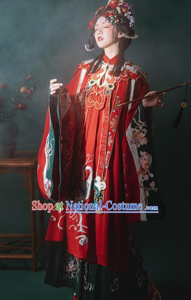 China Ancient Ming Dynasty Noble Lady Costumes Traditional Red Hanfu Dress Embroidered Court Princess Clothing