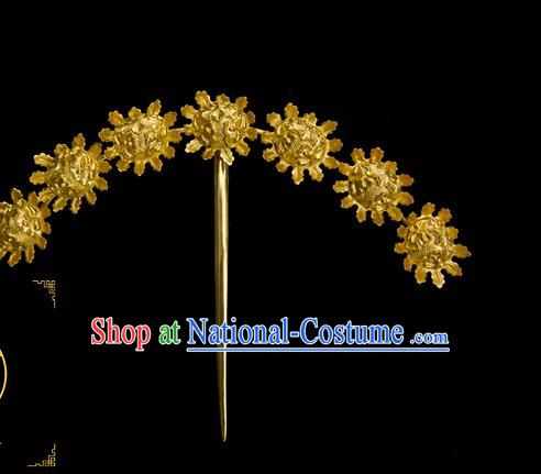 China Traditional Song Dynasty Palace Hair Accessories Handmade Court Hairpin Ancient Empress Golden Flowers Hair Stick