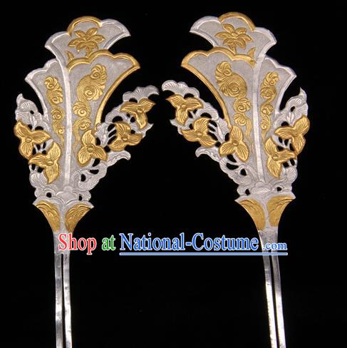 China Traditional Handmade Argent Hairpin Tang Dynasty Hair Accessories Ancient Empress Silver Hair Stick