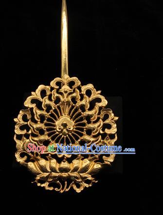 China Traditional Handmade Golden Lotus Hairpin Ming Dynasty Hair Accessories Ancient Empress Hair Stick