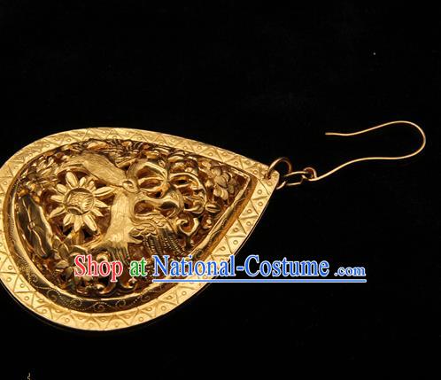 Handmade Chinese Traditional Ming Dynasty Ear Accessories Ancient Empress Golden Earrings Jewelry