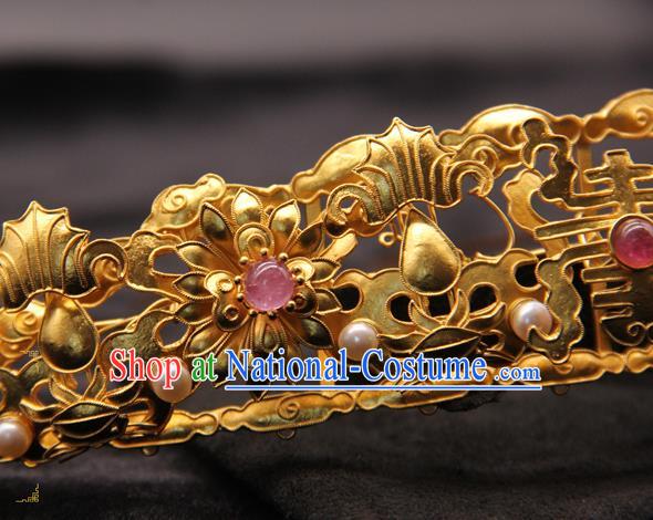 China Traditional Ming Dynasty Hair Accessories Handmade Golden Hairpin Ancient Empress Pearls Hair Crown