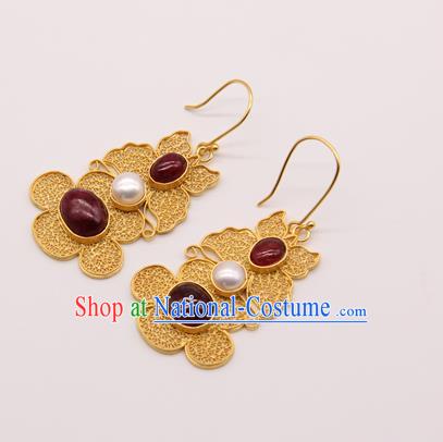 Handmade Chinese Traditional Ming Dynasty Palace Ear Accessories Ancient Imperial Consort Earrings Gems Jewelry