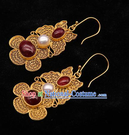 Handmade Chinese Traditional Ming Dynasty Palace Ear Accessories Ancient Imperial Consort Earrings Gems Jewelry