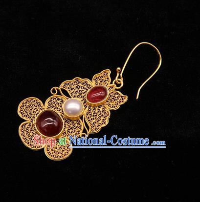 Handmade Chinese Traditional Ming Dynasty Palace Ear Accessories Ancient Imperial Consort Earrings Gems Jewelry