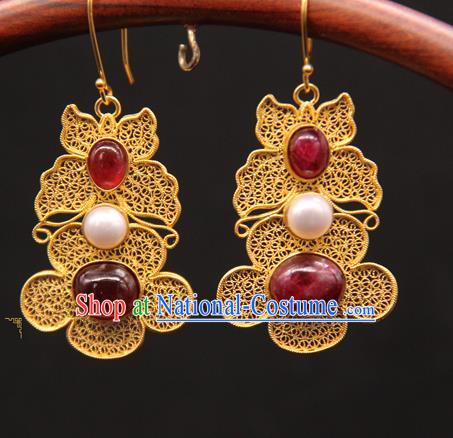 Handmade Chinese Traditional Ming Dynasty Palace Ear Accessories Ancient Imperial Consort Earrings Gems Jewelry