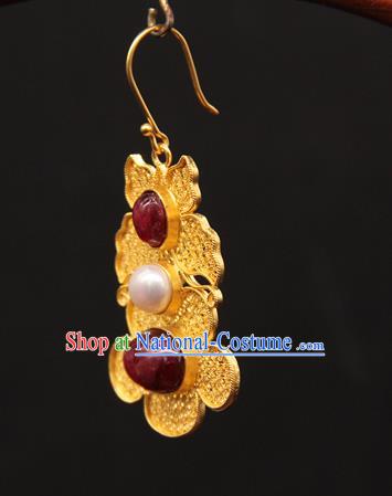 Handmade Chinese Traditional Ming Dynasty Palace Ear Accessories Ancient Imperial Consort Earrings Gems Jewelry