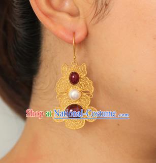 Handmade Chinese Traditional Ming Dynasty Palace Ear Accessories Ancient Imperial Consort Earrings Gems Jewelry