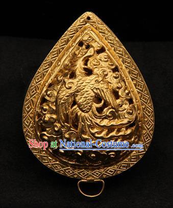 Handmade Chinese Traditional Ming Dynasty Necklace Accessories Ancient Imperial Consort Jewelry Golden Necklet Pendant