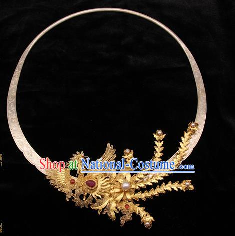 Handmade Chinese Ancient Silver Necklet Jewelry Traditional Ming Dynasty Phoenix Necklace Imperial Consort Accessories