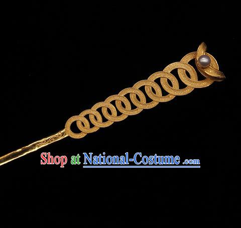 China Traditional Ming Dynasty Hair Stick Ancient Imperial Consort Golden Hairpin Handmade Hair Accessories