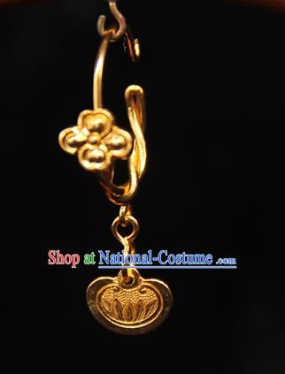 Handmade Chinese Traditional Golden Earrings Jewelry Ancient Ming Dynasty Imperial Consort Ear Accessories