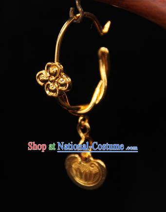 Handmade Chinese Traditional Golden Earrings Jewelry Ancient Ming Dynasty Imperial Consort Ear Accessories