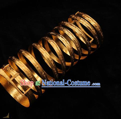 Handmade Chinese Traditional Golden Armlet Jewelry Bracelet Ancient Ming Dynasty Imperial Consort Accessories