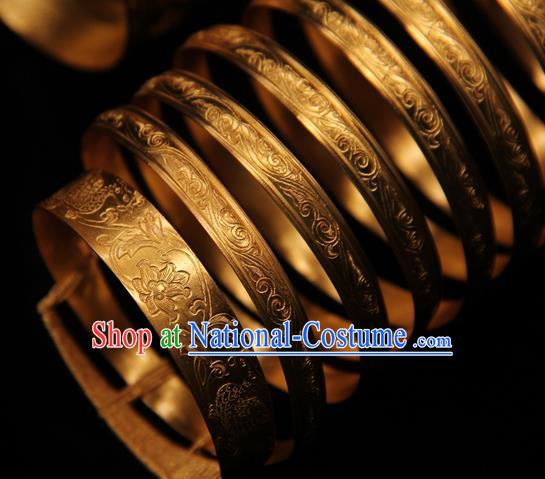 Handmade Chinese Traditional Golden Armlet Jewelry Bracelet Ancient Ming Dynasty Imperial Consort Accessories