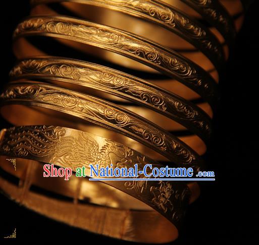 Handmade Chinese Traditional Golden Armlet Jewelry Bracelet Ancient Ming Dynasty Imperial Consort Accessories