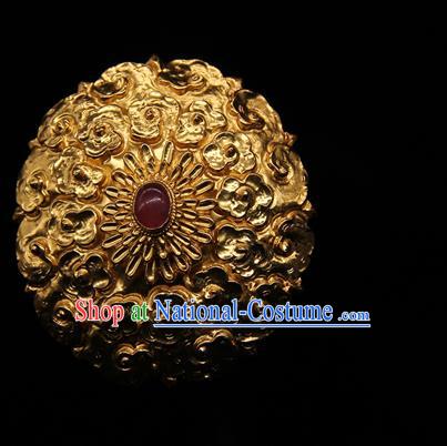 China Traditional Ming Dynasty Imperial Consort Golden Hair Stick Handmade Hair Accessories Ancient Palace Ruby Hairpin