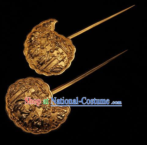 China Traditional Tang Dynasty Palace Hair Stick Handmade Hair Accessories Ancient Imperial Consort Golden Hairpin