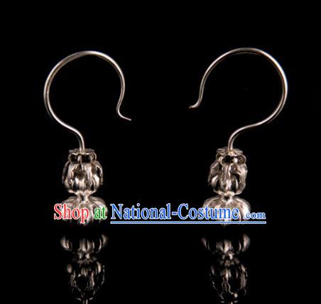 Handmade Chinese Ancient Qing Dynasty Ear Accessories Traditional Court Silver Earrings Jewelry