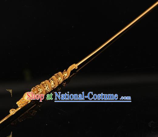 China Traditional Ming Dynasty Lord Hair Stick Ancient Emperor Golden Dragon Head Hairpin