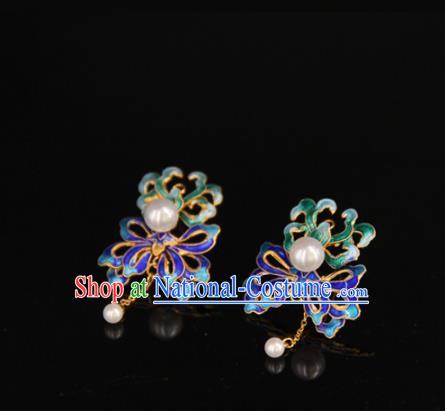 Handmade Chinese Ancient Qing Dynasty Imperial Consort Earrings Accessories Traditional Court Cloisonne Ear Jewelry