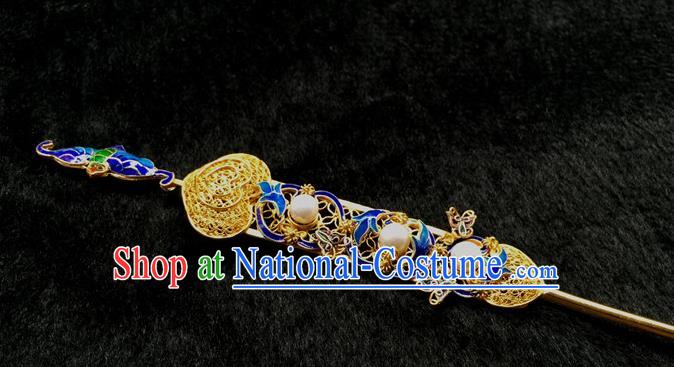 China Handmade Queen Pearls Hair Stick Traditional Palace Headpiece Ancient Qing Dynasty Empress Enamel Hairpin