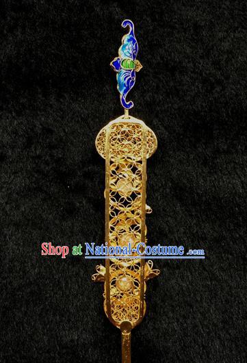 China Handmade Queen Pearls Hair Stick Traditional Palace Headpiece Ancient Qing Dynasty Empress Enamel Hairpin