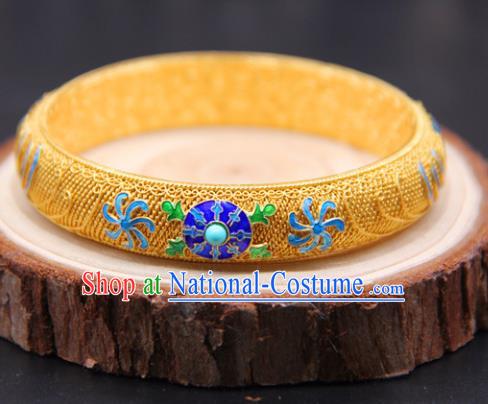 Handmade Traditional Court Enamel Bracelet Jewelry Chinese Ancient Qing Dynasty Queen Golden Bangle Accessories