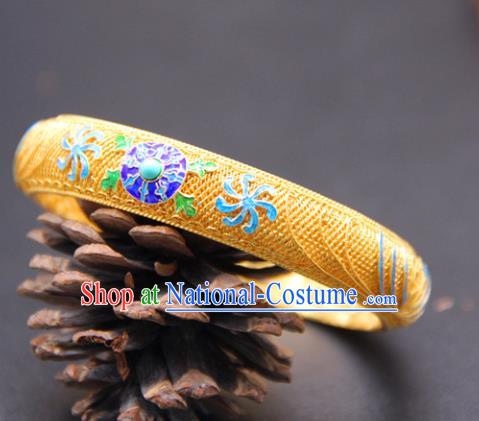 Handmade Traditional Court Enamel Bracelet Jewelry Chinese Ancient Qing Dynasty Queen Golden Bangle Accessories