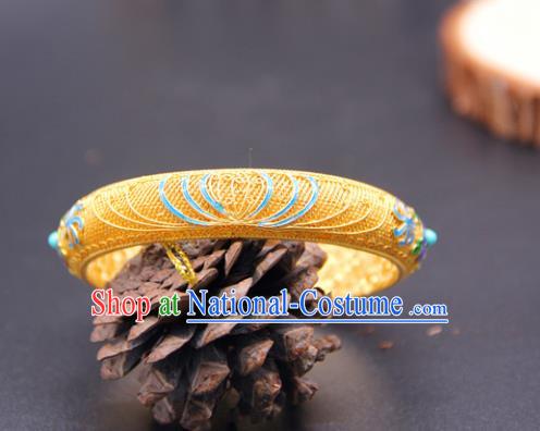 Handmade Traditional Court Enamel Bracelet Jewelry Chinese Ancient Qing Dynasty Queen Golden Bangle Accessories