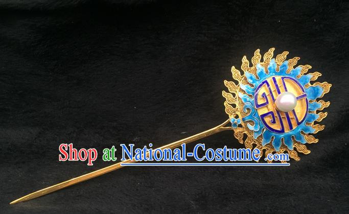 China Handmade Court Hair Stick Traditional Palace Headpiece Ancient Qing Dynasty Empress Enamel Flame Hairpin