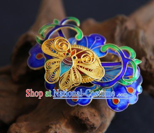 Handmade Traditional Court Golden Butterfly Necklace Jewelry Chinese Ancient Qing Dynasty Enamel Pendant Accessories