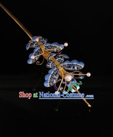 China Ancient Qing Dynasty Empress Hairpin Traditional Palace Headpiece Handmade Queen Cloisonne Butterfly Hair Stick