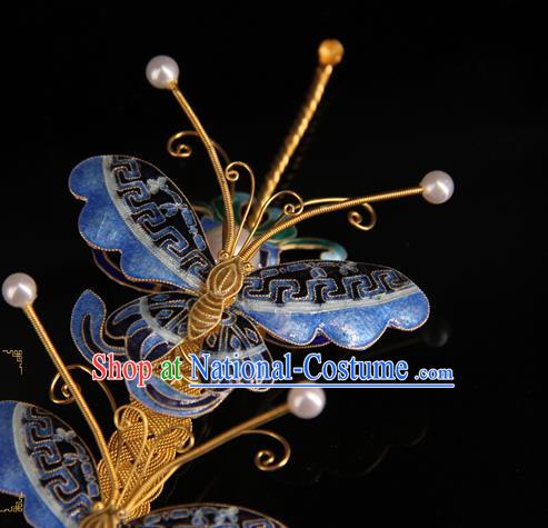 China Ancient Qing Dynasty Empress Hairpin Traditional Palace Headpiece Handmade Queen Cloisonne Butterfly Hair Stick