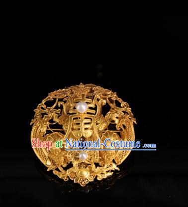 China Handmade Queen Phoenix Hair Crown Traditional Palace Headpiece Ancient Qing Dynasty Empress Golden Hairpin