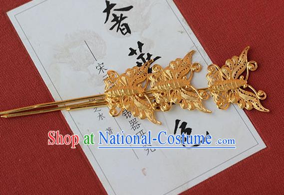 China Traditional Palace Hair Jewelry Ancient Ming Dynasty Empress Golden Butterfly Hairpin Handmade Court Hair Stick