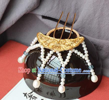 China Ancient Tang Dynasty Empress Tassel Hairpin Traditional Palace Hair Jewelry Handmade Court Carving Chrysanthemum Hair Comb