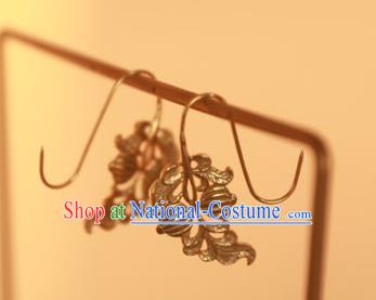 Handmade Traditional Court Empress Ear Jewelry Chinese Ancient Song Dynasty Golden Earrings Accessories