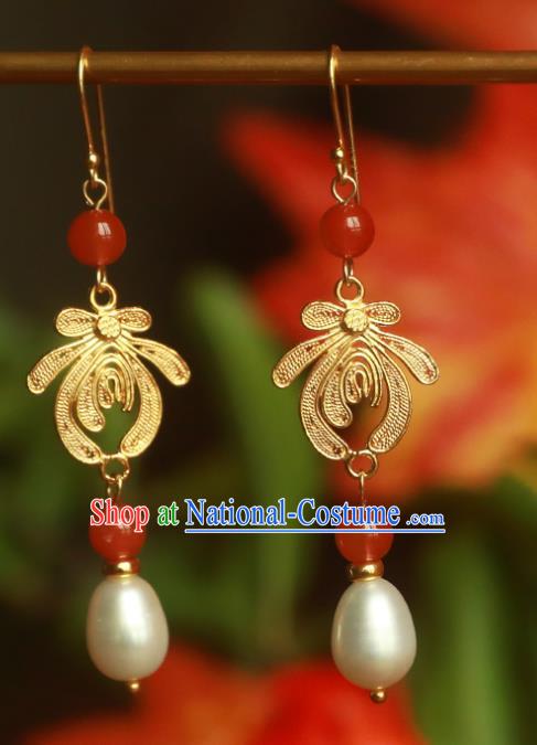 Handmade Chinese Ancient Court Ear Jewelry Traditional Ming Dynasty Pearls Earrings Accessories