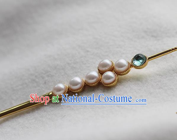 China Traditional Palace Hair Jewelry Handmade Court Empress Hairpin Ancient Ming Dynasty Pearls Hair Stick