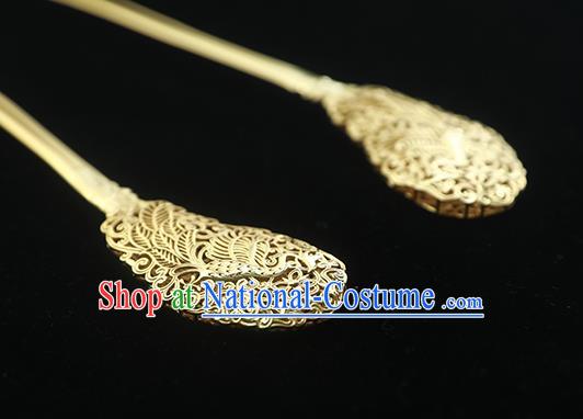 China Handmade Court Empress Hairpin Traditional Palace Hair Jewelry Ancient Tang Dynasty Golden Hair Stick