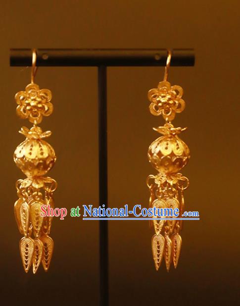 Handmade Chinese Ming Dynasty Golden Lantern Earrings Traditional Accessories Ancient Court Hanfu Ear Jewelry