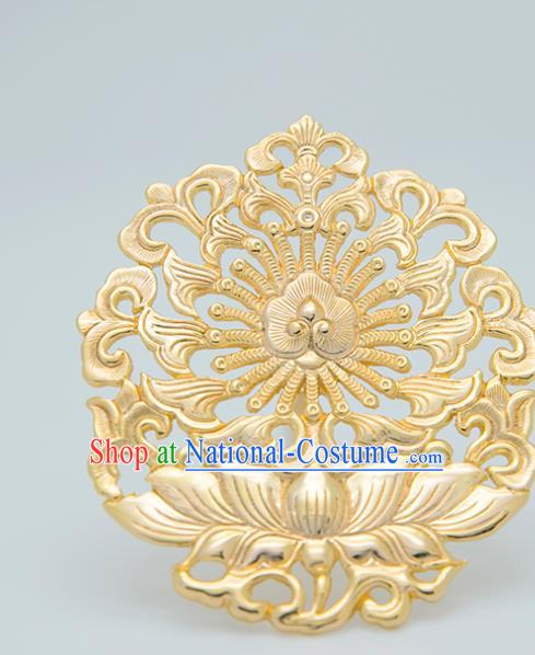 China Traditional Han Dynasty Golden Lotus Hair Stick Handmade Palace Hair Jewelry Ancient Court Queen Wedding Hairpin